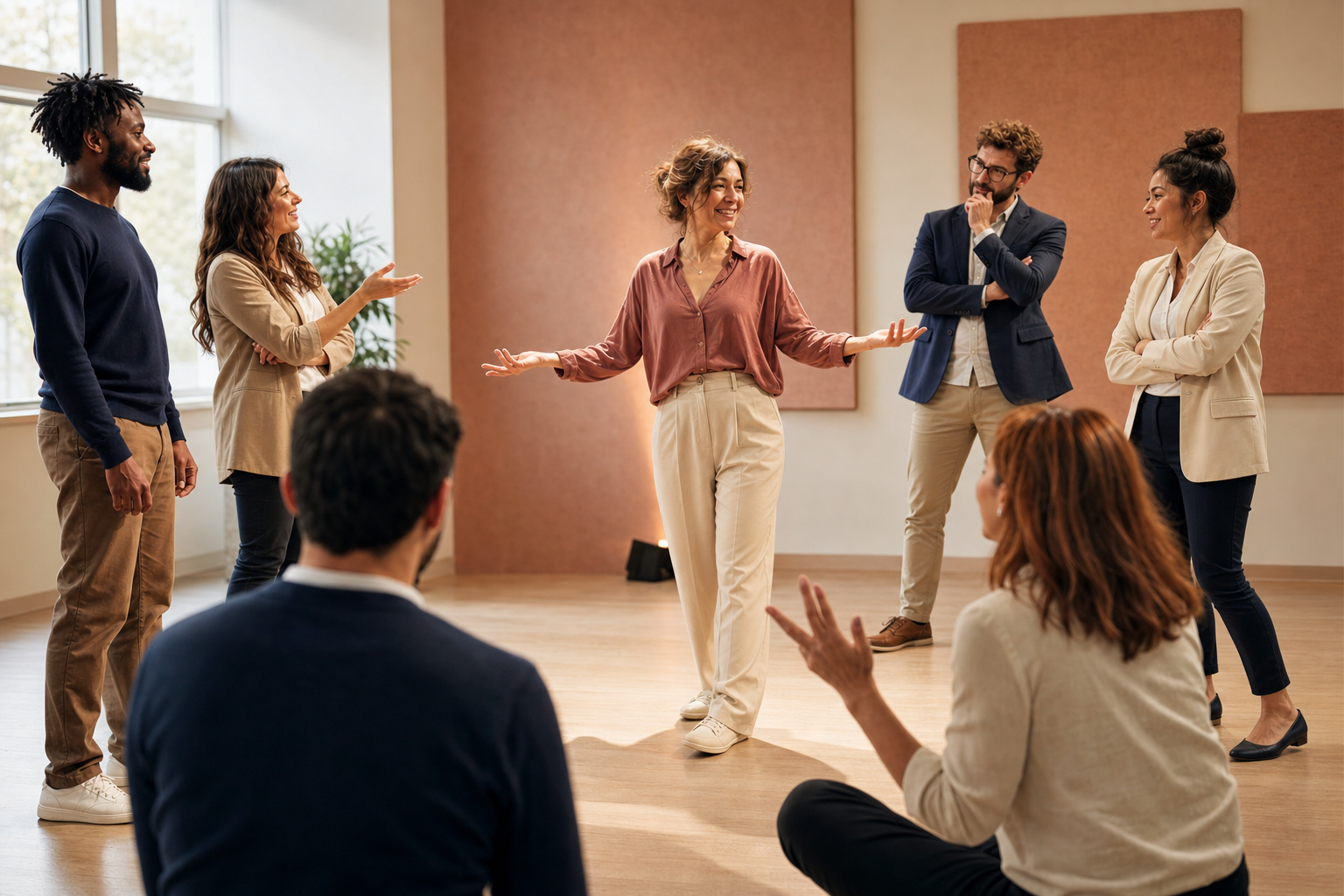 Groupe de managers expérimentant une situation par le théâtre